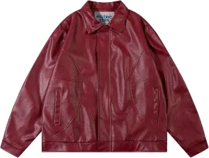 Aelfric Eden Faux Leather Jacket Oversized Vintage Motorcycle Jackets Moto Coats Unisex Streetwear Jacket Burgundy