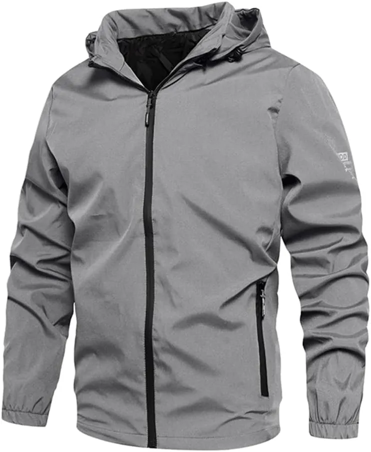 Alloaone Men's Waterproof Bomber Jacket Hooded Printed Coats Zipper Pilot Outerwear Streetwear