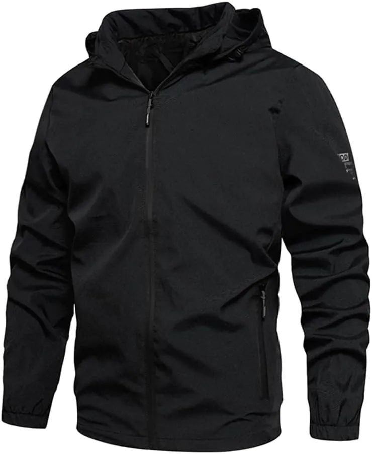 Alloaone Men's Waterproof Bomber Jacket Hooded Printed Coats Zipper Pilot Outerwear Streetwear