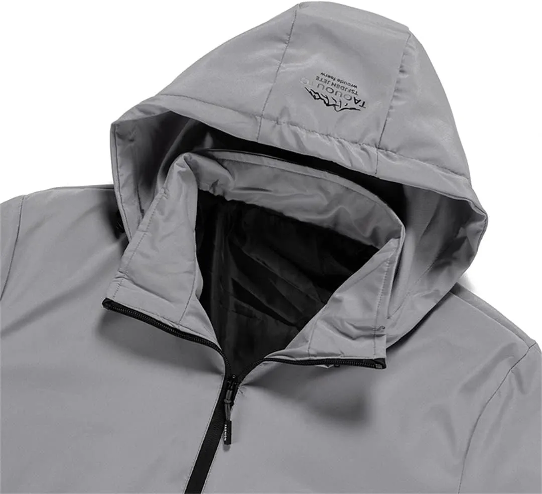Alloaone Men's Waterproof Bomber Jacket Hooded Printed Coats Zipper Pilot Outerwear Streetwear