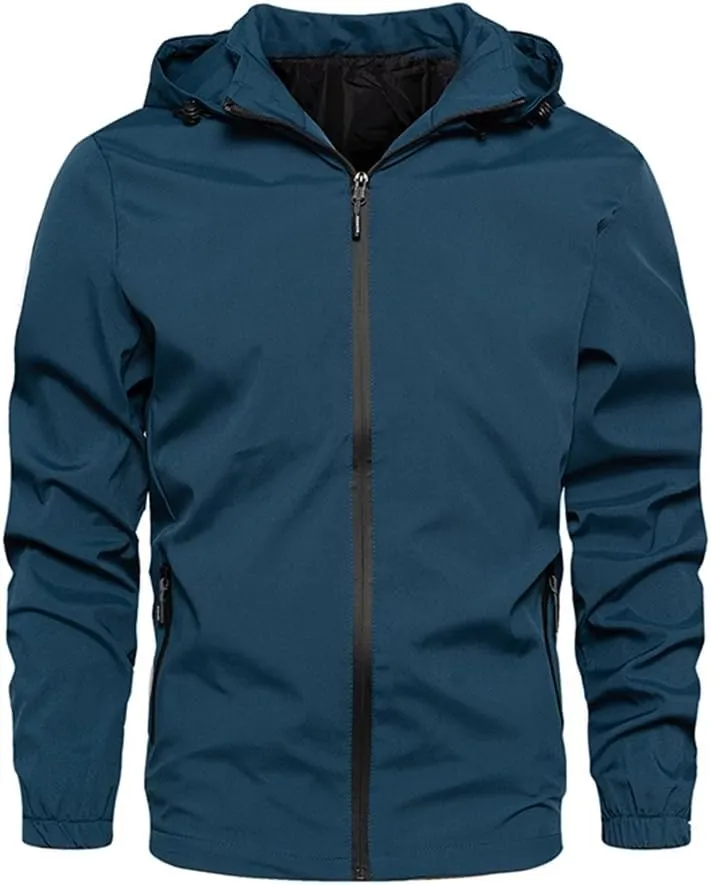 Alloaone Men's Waterproof Bomber Jacket Hooded Printed Coats Zipper Pilot Outerwear Streetwear
