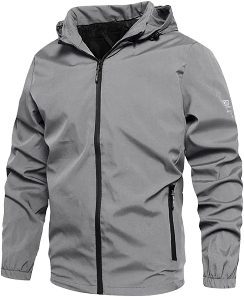 Alloaone Men's Waterproof Bomber Jacket Hooded Printed Coats Zipper Pilot Outerwear Streetwear