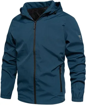 Alloaone Men's Waterproof Bomber Jacket Hooded Printed Coats Zipper Pilot Outerwear Streetwear