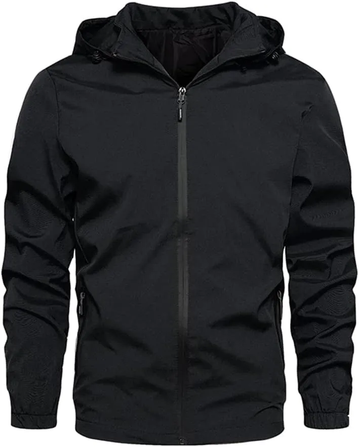 Alloaone Men's Waterproof Bomber Jacket Hooded Printed Coats Zipper Pilot Outerwear Streetwear