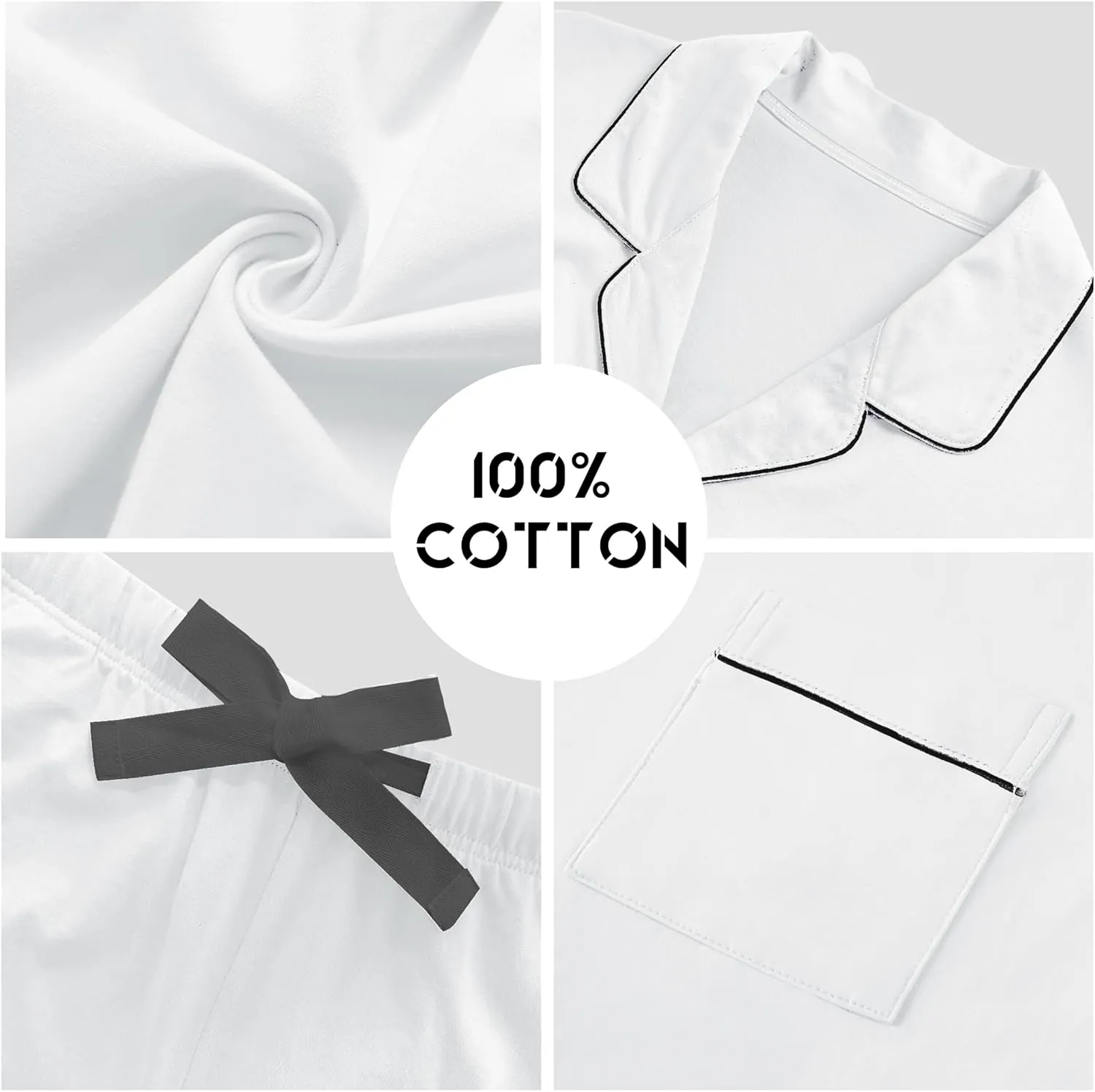 ANLIQI 100% Cotton Pajamas for Women Soft Button Up Short Sleeve Shirt & Long Pants Summer Pjs Set Comfy Loungewear S-2XL