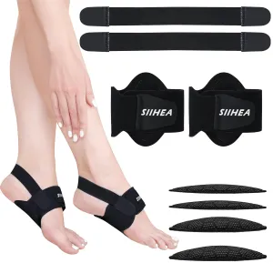 Arch Support Braces Sleeves for Pressure, Plantar Fasciitis Relief, Adjustable Compression Bands for Flat Feet High & Fallen Arch, Non-Slip Foot Wraps with Gel Pad (Cool Black, Adjustable)