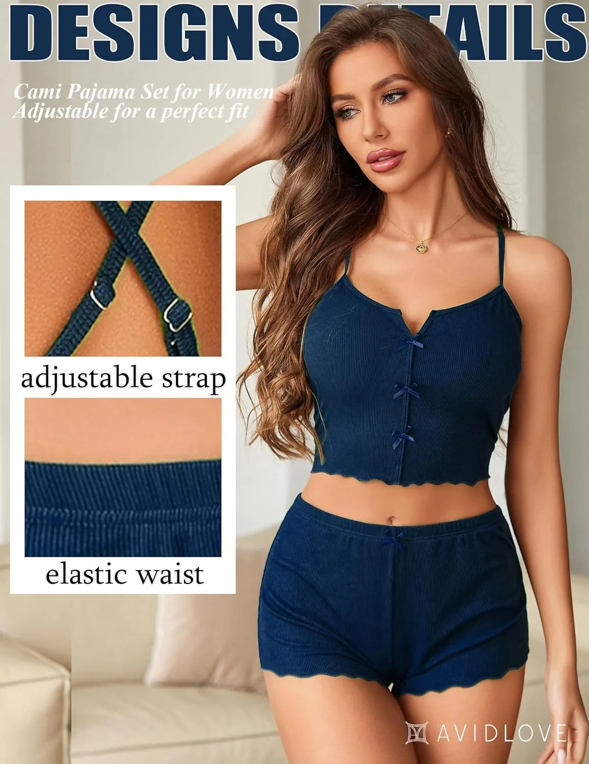 Avidlove Cami Short Set for Women Sexy 2 Piece PJ Set Ribbed Lingerie Sleepwear Set Cute Nightwear with Bow