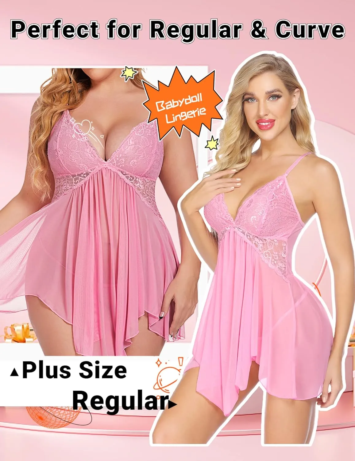 Avidlove Women Lingerie Lace Babydoll V Neck Sexy Sleepwear Strap Chemise