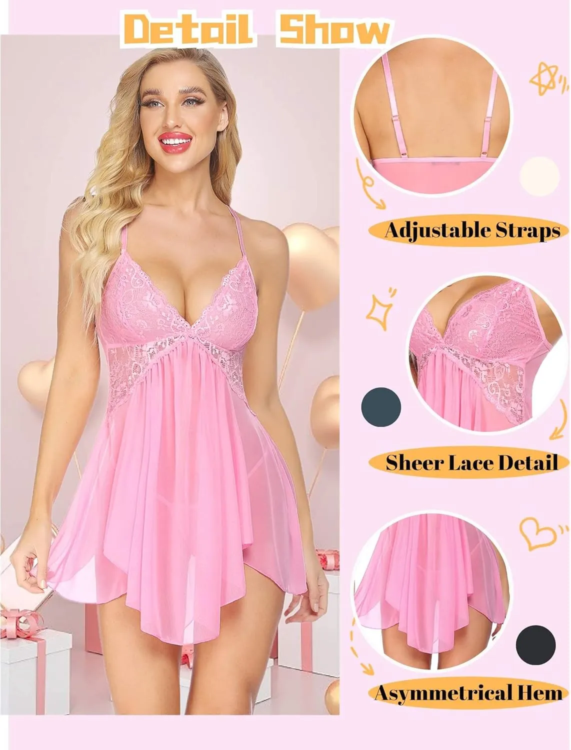 Avidlove Women Lingerie Lace Babydoll V Neck Sexy Sleepwear Strap Chemise