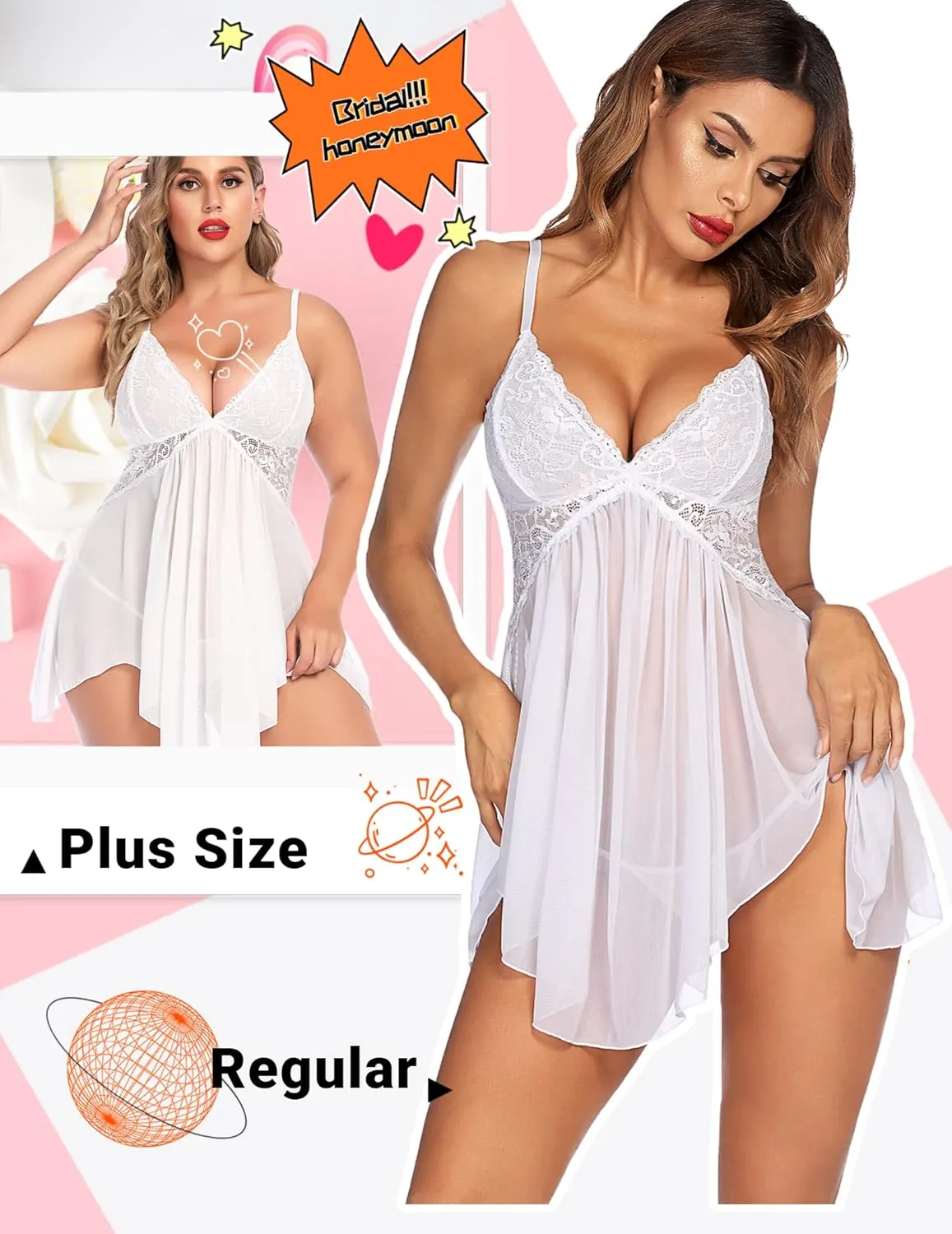 Avidlove Women Lingerie Lace Babydoll V Neck Sexy Sleepwear Strap Chemise