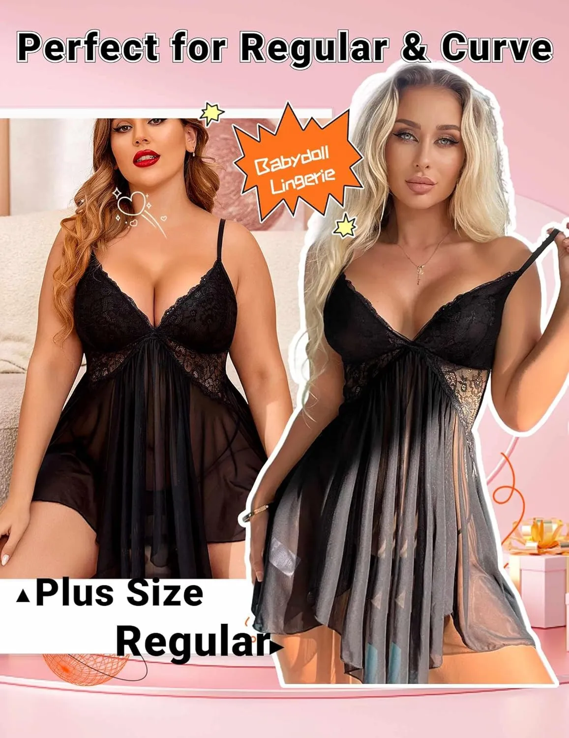 Avidlove Women Lingerie Lace Babydoll V Neck Sexy Sleepwear Strap Chemise
