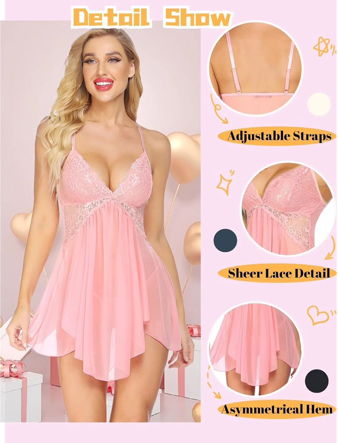 Avidlove Women Lingerie Lace Babydoll V Neck Sexy Sleepwear Strap Chemise