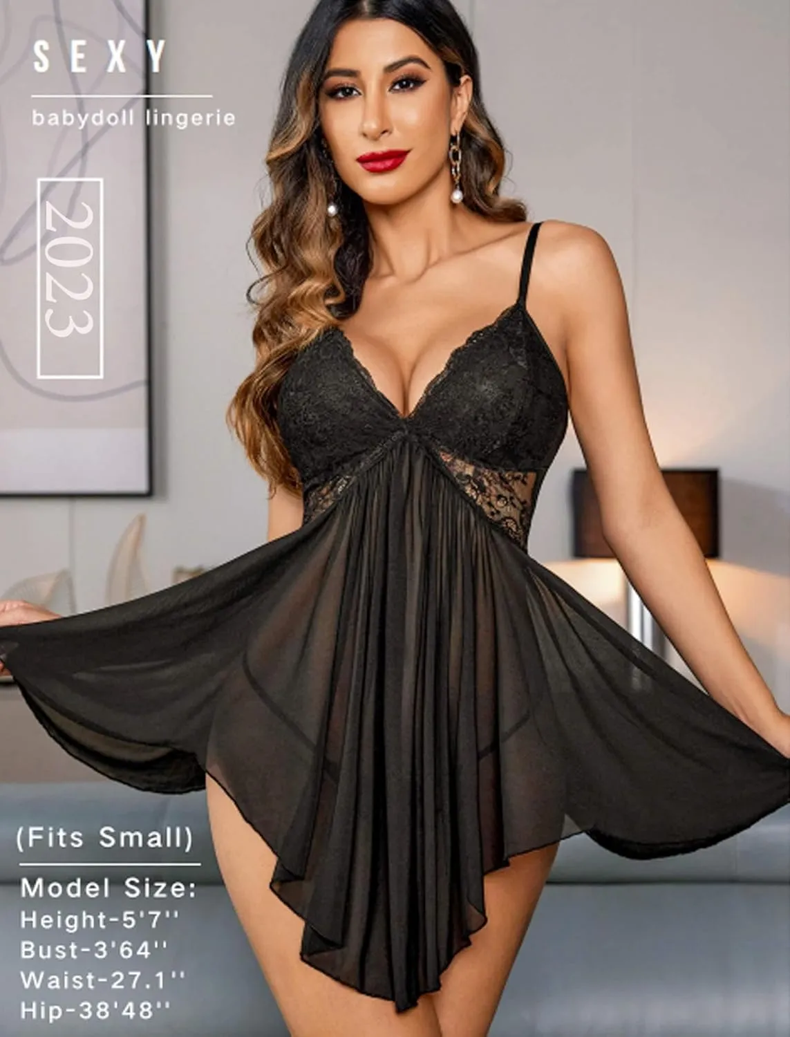 Avidlove Women Lingerie Lace Babydoll V Neck Sexy Sleepwear Strap Chemise