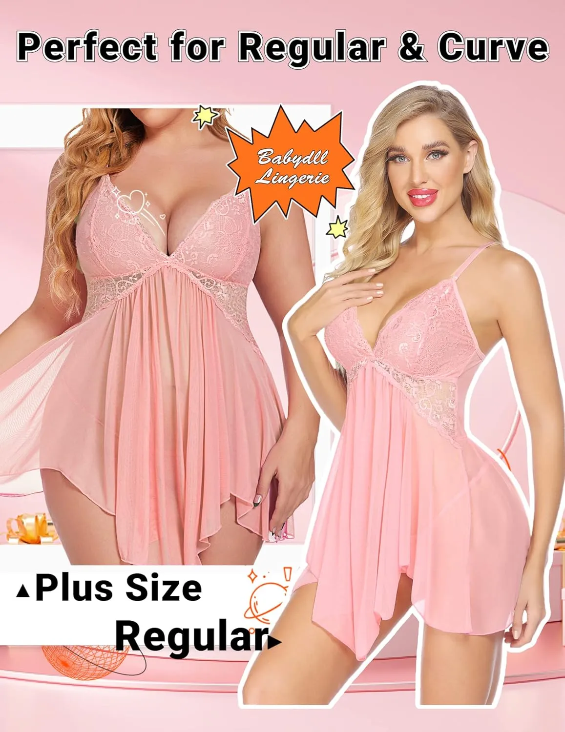 Avidlove Women Lingerie Lace Babydoll V Neck Sexy Sleepwear Strap Chemise