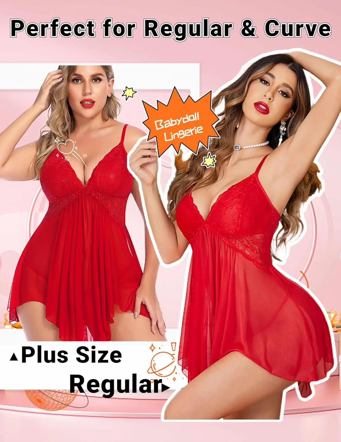 Avidlove Women Lingerie Lace Babydoll V Neck Sexy Sleepwear Strap Chemise