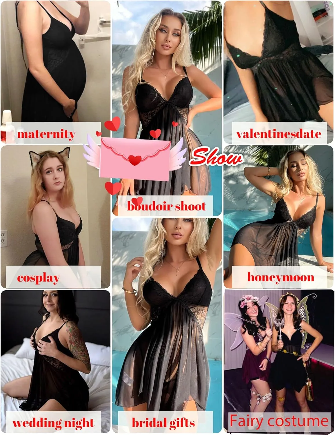 Avidlove Women Lingerie Lace Babydoll V Neck Sexy Sleepwear Strap Chemise