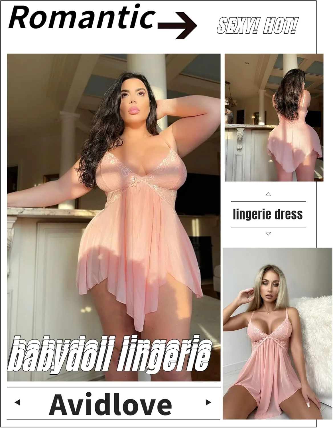 Avidlove Women Lingerie Lace Babydoll V Neck Sexy Sleepwear Strap Chemise