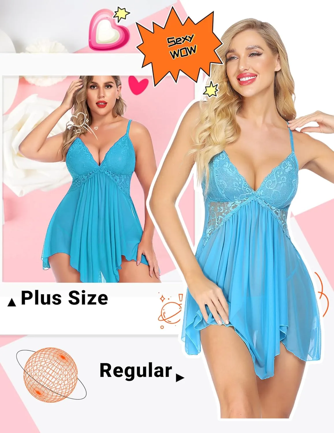 Avidlove Women Lingerie Lace Babydoll V Neck Sexy Sleepwear Strap Chemise