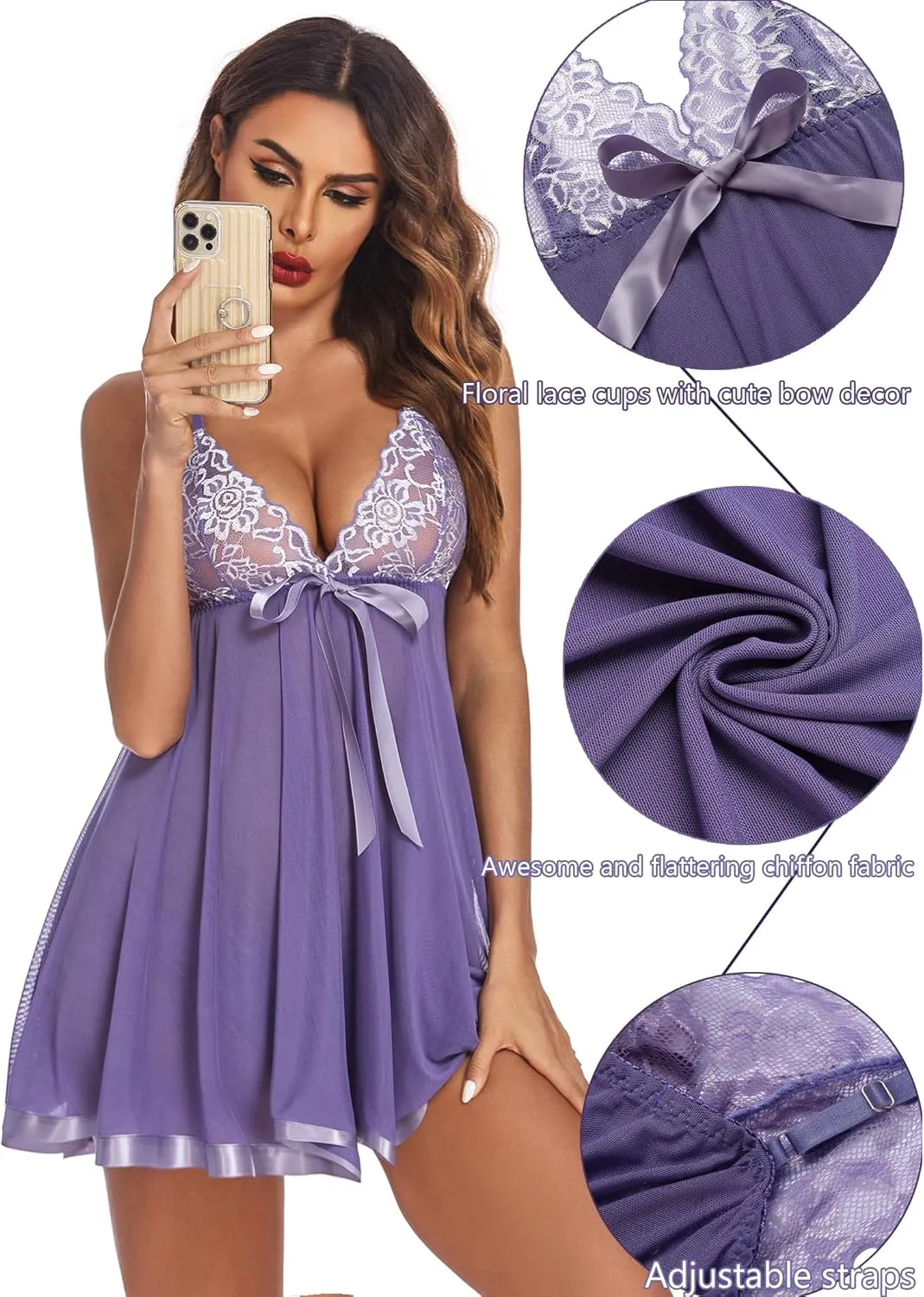 Avidlove Women's Lingerie Lace Babydoll Strap Chemise Mesh Sleepwear Outfits