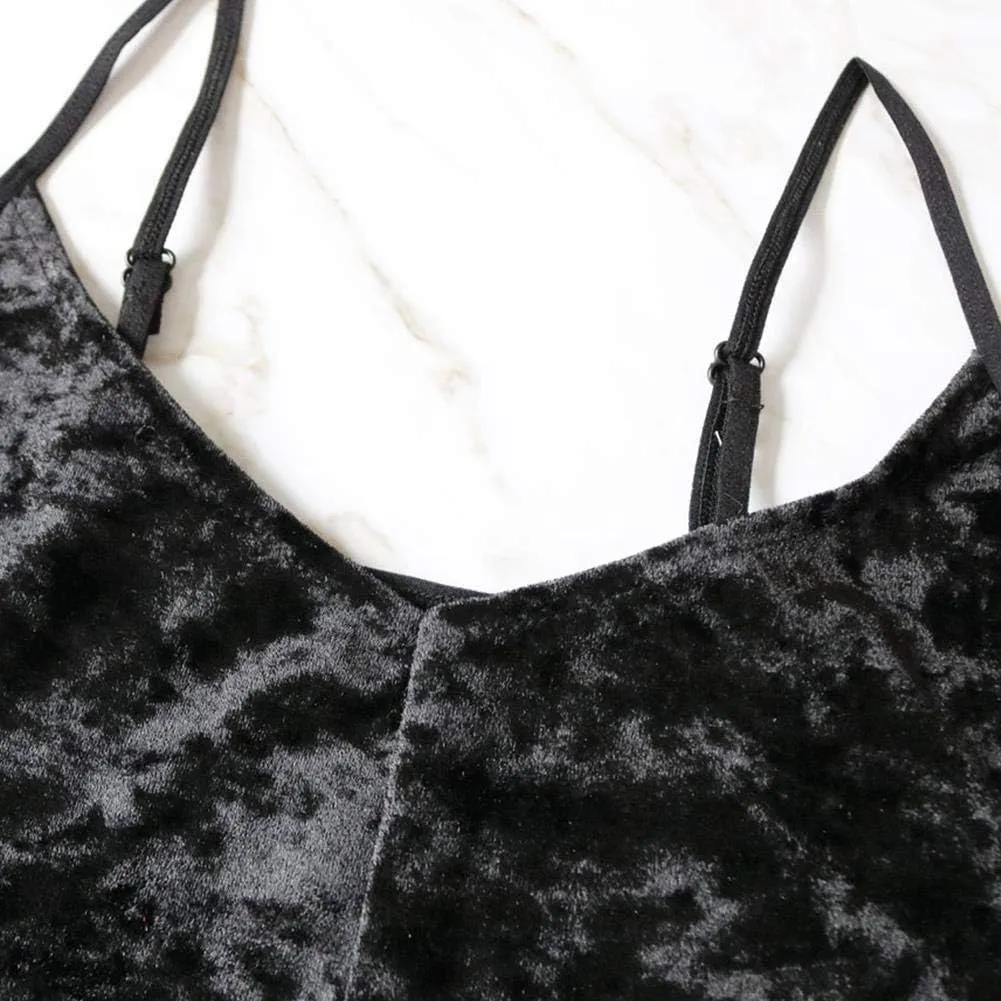 AWIBMK Women's Velvet 2 Piece Outfit Spaghetti Strap Sleeveless Crop Top Camisole and Shorts Pajamas Set Sleepwear Nightwear