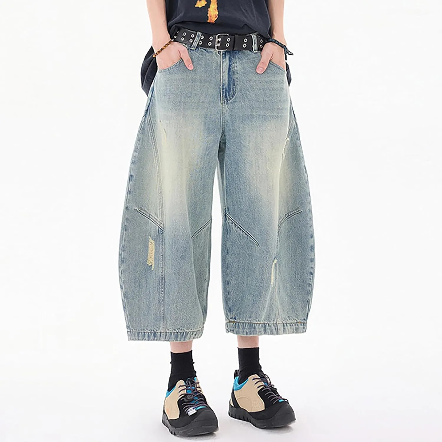 Baggy Jean Shorts for Men Casual Summer Loose Fit Hip Hop Wide Leg Denim Shorts Trendy Outfits