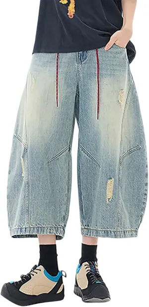Baggy Jean Shorts for Men Casual Summer Loose Fit Hip Hop Wide Leg Denim Shorts Trendy Outfits