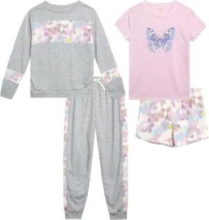 BCBG Girls’ Pajama Set – 4 Piece Fleece Sleep Shirt, T-Shirt, Pajama Pants, and Lounge Shorts – Sleepwear for Girls (XS-L)