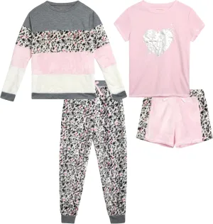 BCBG Girls’ Pajama Set – 4 Piece Fleece Sleep Shirt, T-Shirt, Pajama Pants, and Lounge Shorts – Sleepwear for Girls (XS-L)