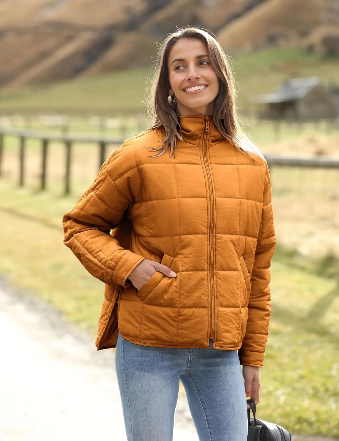 Bianstore Women's Oversized Splice Quilted Lightweight Puffer Jacket Casual Padded Coat
