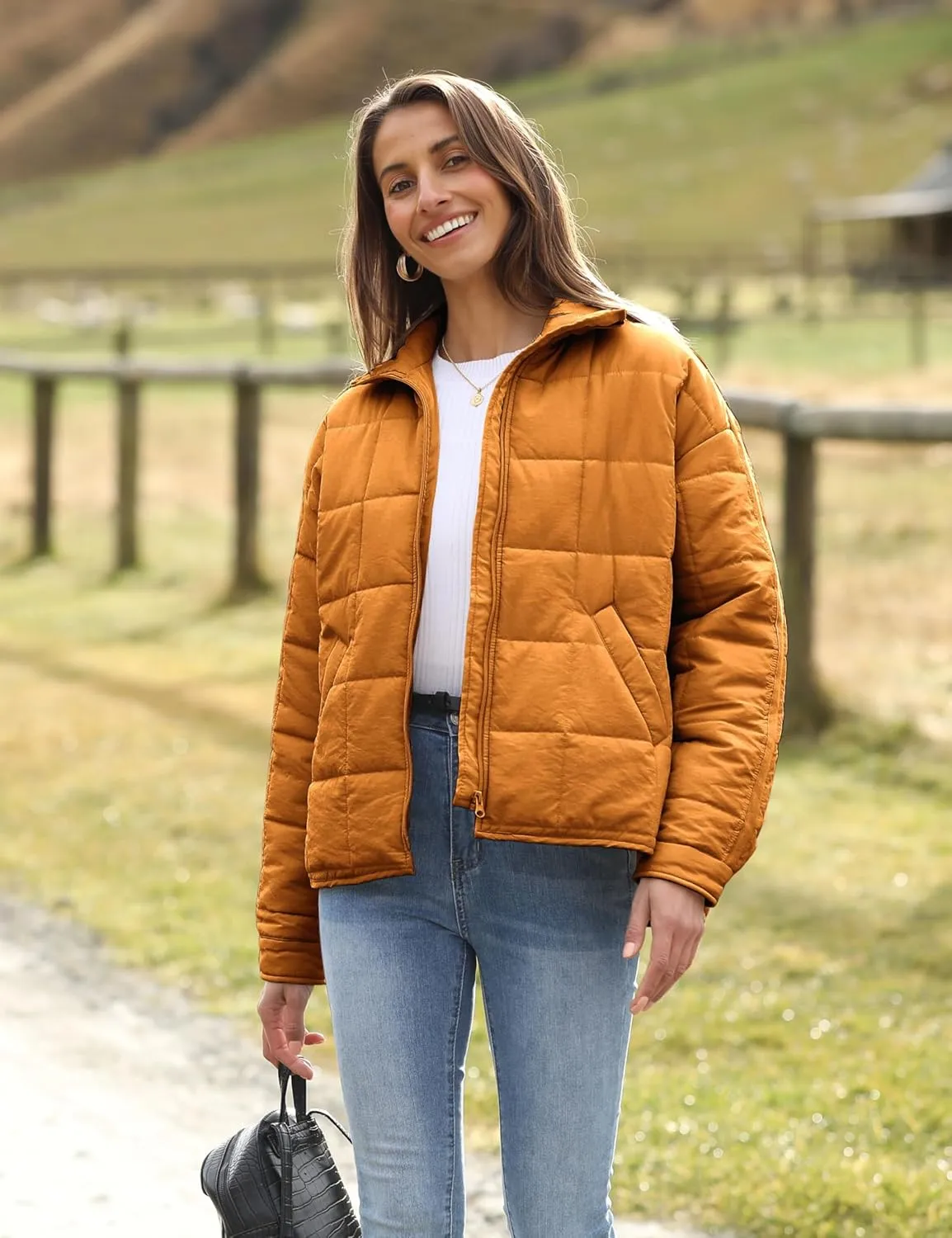 Bianstore Women's Oversized Splice Quilted Lightweight Puffer Jacket Casual Padded Coat