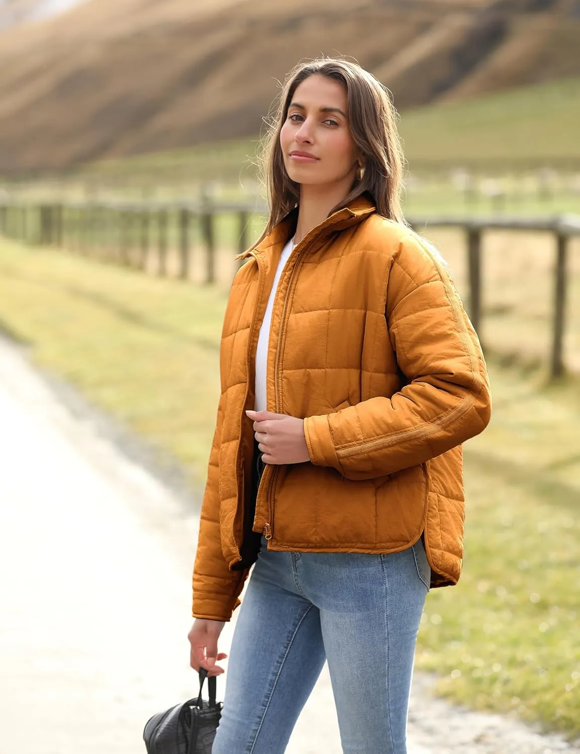 Bianstore Women's Oversized Splice Quilted Lightweight Puffer Jacket Casual Padded Coat