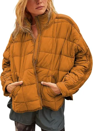 Bianstore Women's Oversized Splice Quilted Lightweight Puffer Jacket Casual Padded Coat