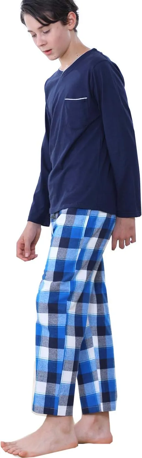 Big Boys Long Sleeve Plaid Pajamas Cotton Young Teens Sleepwear 10-16Years