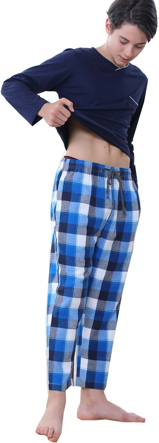 Big Boys Long Sleeve Plaid Pajamas Cotton Young Teens Sleepwear 10-16Years