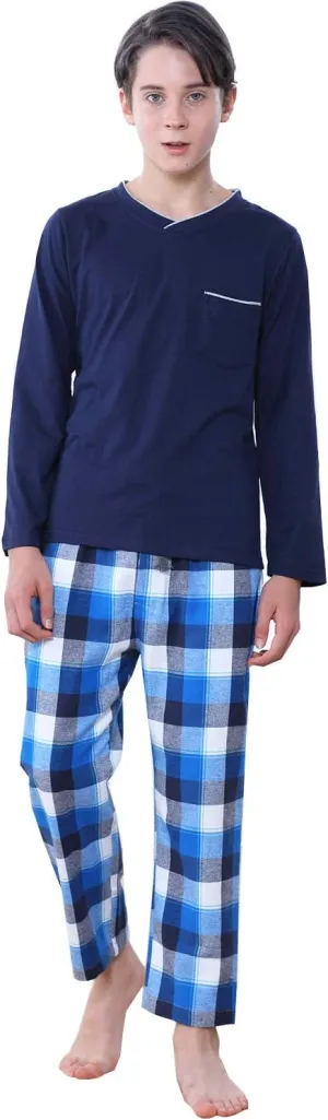 Big Boys Long Sleeve Plaid Pajamas Cotton Young Teens Sleepwear 10-16Years