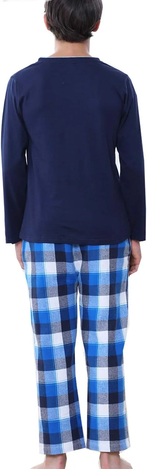 Big Boys Long Sleeve Plaid Pajamas Cotton Young Teens Sleepwear 10-16Years