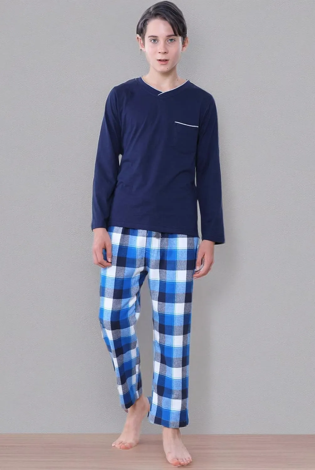 Big Boys Long Sleeve Plaid Pajamas Cotton Young Teens Sleepwear 10-16Years