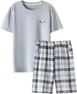 Big Boys Pajamas Classic Plaid Cotton Sleepwear Shorts Teens PJS Size 10 12 14 16