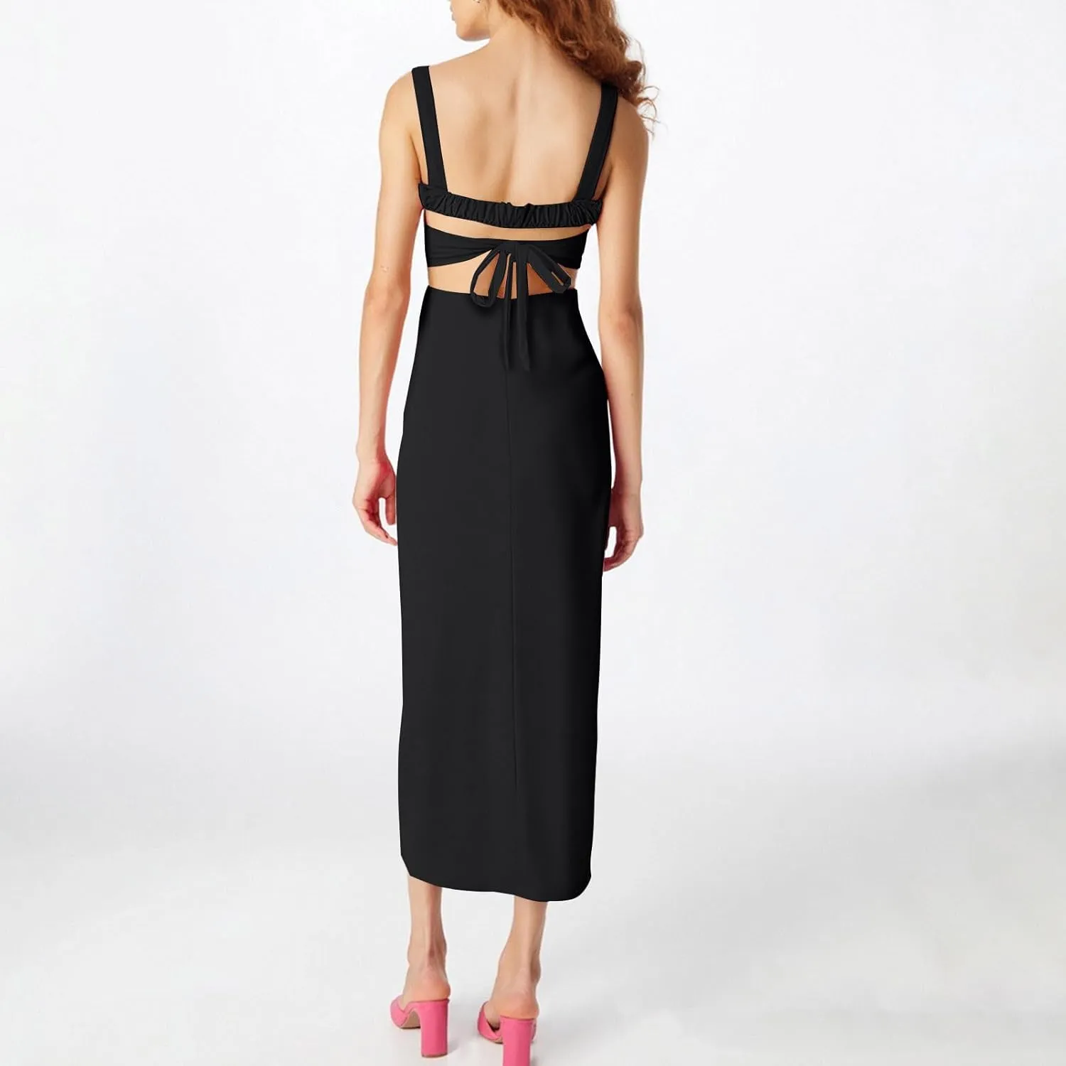 Bodycon Dress for Women Square Neck High Slit Split Sexy Sleeveless Maxi Dress Shift Vestidos Casuales para Mujer
