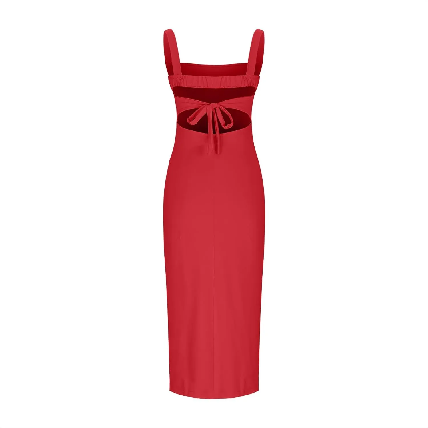 Bodycon Dress for Women Square Neck High Slit Split Sexy Sleeveless Maxi Dress Shift Vestidos Casuales para Mujer