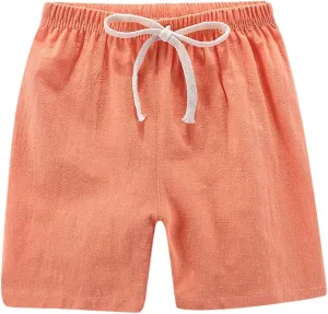 Boys Girls Cotton Linen Shorts Kids Quick-Dry Athletic Shorts Summer Pull on Breathable Lightweight Beach Pants