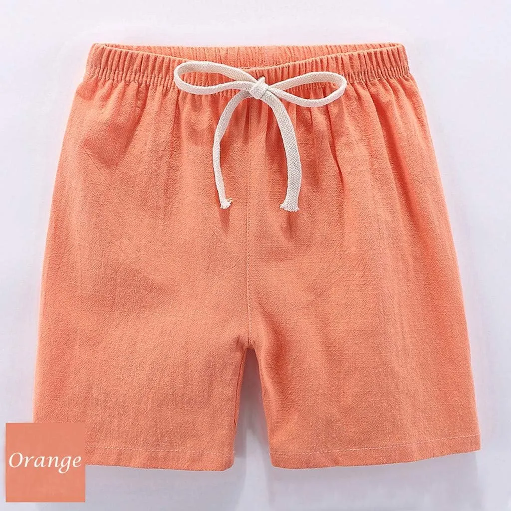Boys Girls Cotton Linen Shorts Kids Quick-Dry Athletic Shorts Summer Pull on Breathable Lightweight Beach Pants