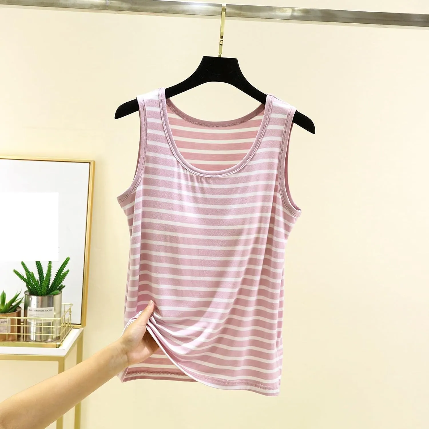 Built in Bra Tank Tops for Women Seamless Workout Tank Top with Built in Bra,Padded Racerback Stripe Athletic Yoga Camisole