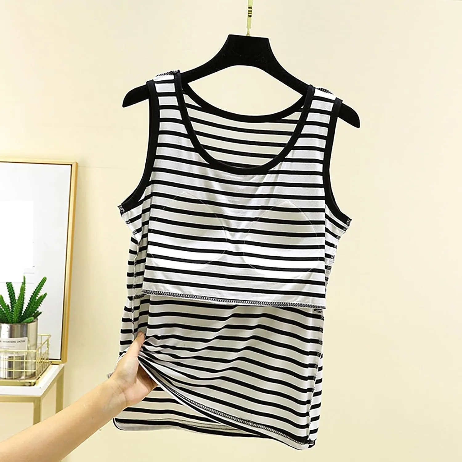 Built in Bra Tank Tops for Women Seamless Workout Tank Top with Built in Bra,Padded Racerback Stripe Athletic Yoga Camisole
