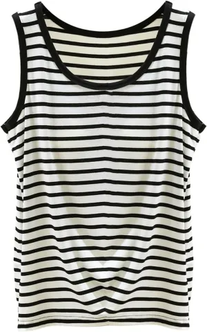 Built in Bra Tank Tops for Women Seamless Workout Tank Top with Built in Bra,Padded Racerback Stripe Athletic Yoga Camisole