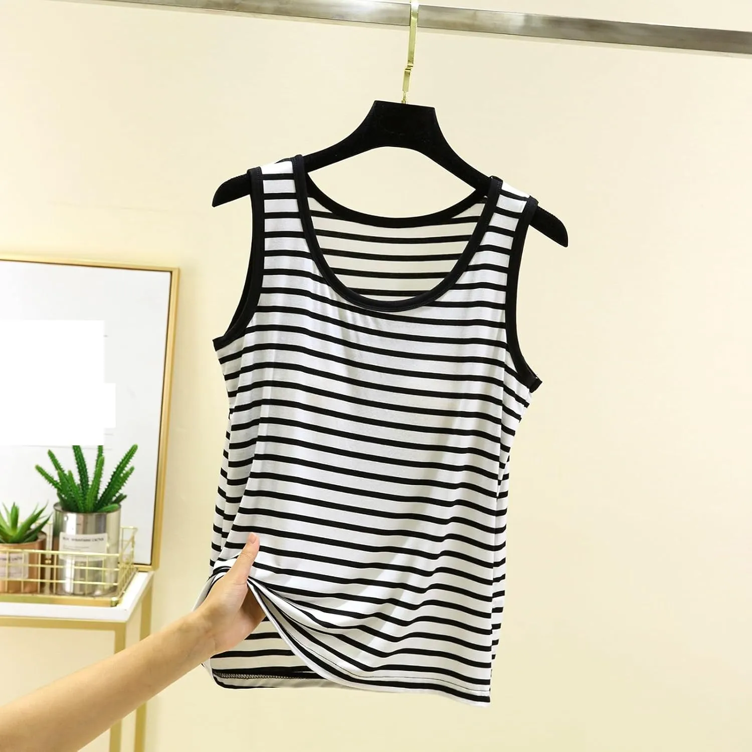 Built in Bra Tank Tops for Women Seamless Workout Tank Top with Built in Bra,Padded Racerback Stripe Athletic Yoga Camisole
