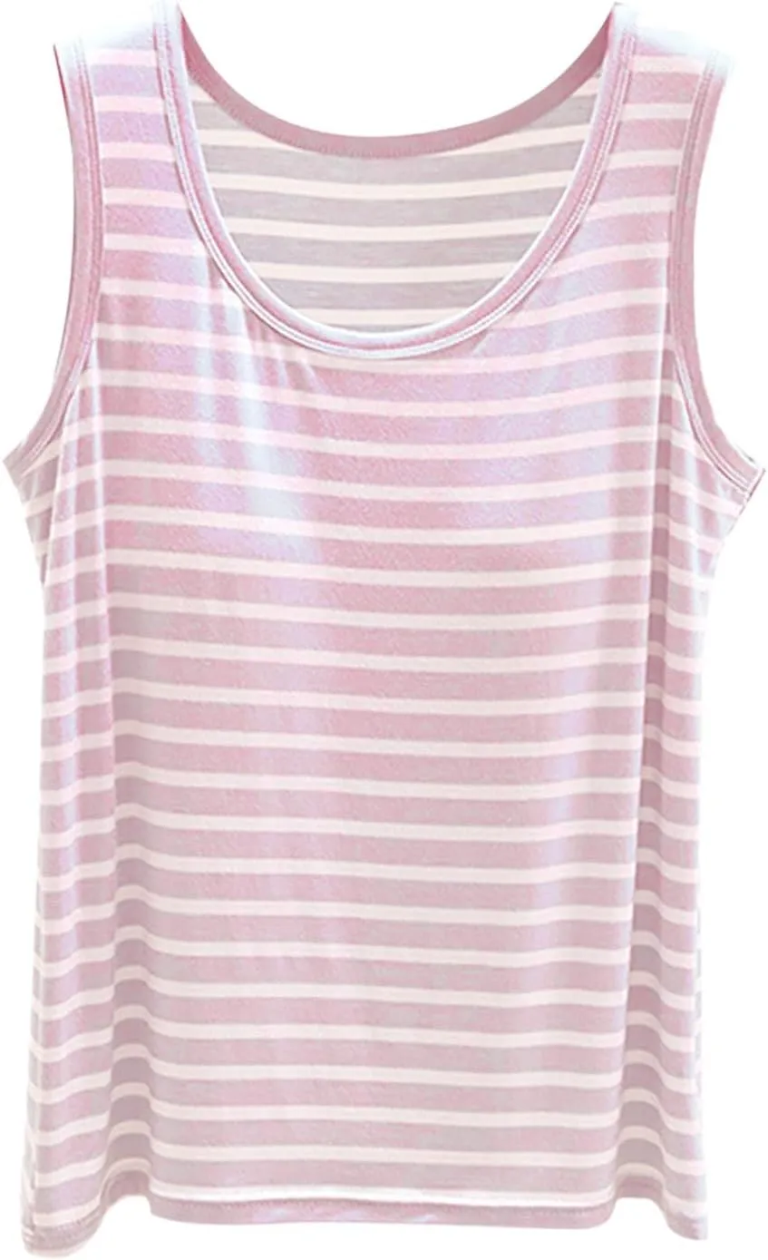 Built in Bra Tank Tops for Women Seamless Workout Tank Top with Built in Bra,Padded Racerback Stripe Athletic Yoga Camisole