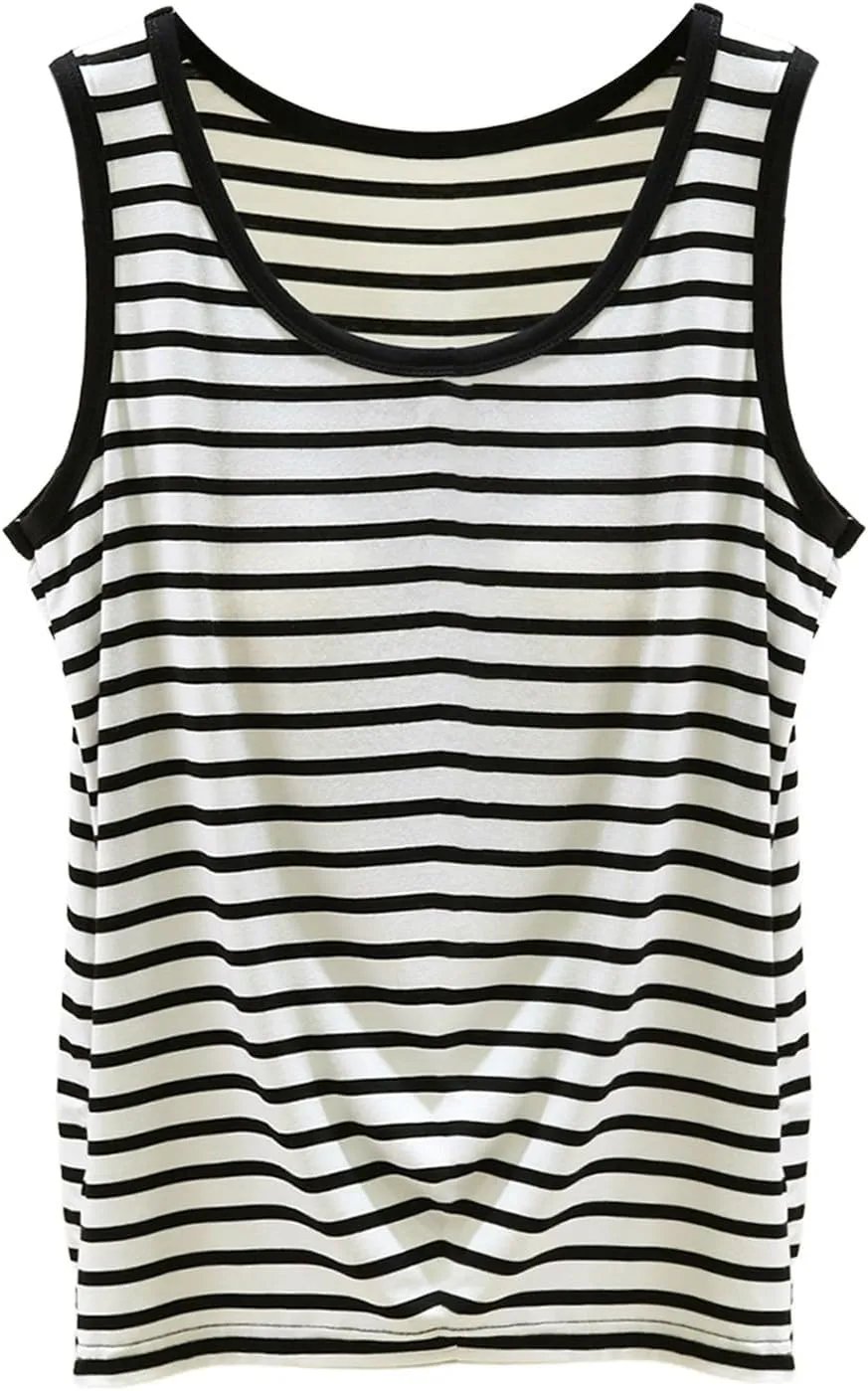 Built in Bra Tank Tops for Women Seamless Workout Tank Top with Built in Bra,Padded Racerback Stripe Athletic Yoga Camisole