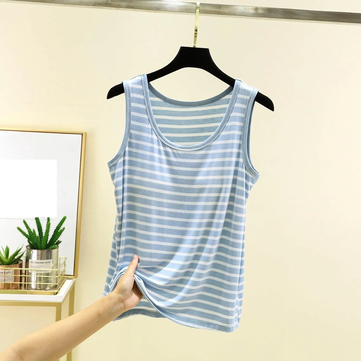 Built in Bra Tank Tops for Women Seamless Workout Tank Top with Built in Bra,Padded Racerback Stripe Athletic Yoga Camisole