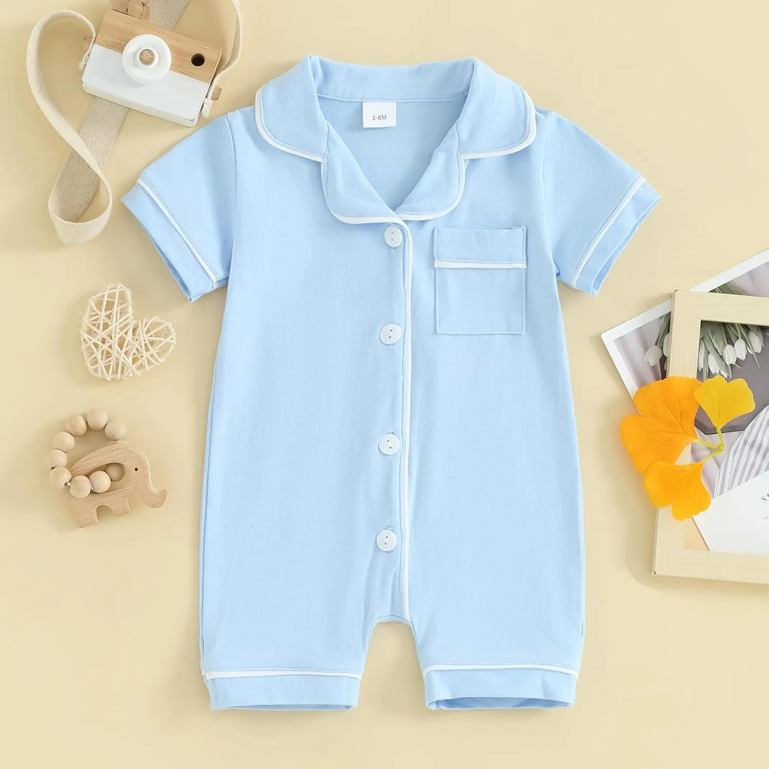 BULINGNA Infant Baby Girl Boy Summer One Piece Pajamas Jumpsuit Short Sleeve Button Down Cotton Pjs Sleepwear Onesie